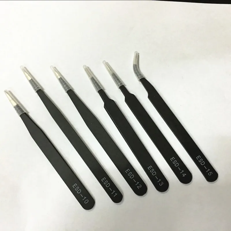 

Anti-static tweezers 6 pieces / set of industrial tweezers 1.0MM thickness digital repair combination tweezers set