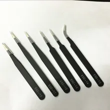 Anti-static tweezers 6 pieces / set of industrial tweezers 1.0MM thickness digital repair combination tweezers set set of 6 pieces cotton box set of 6 pieces