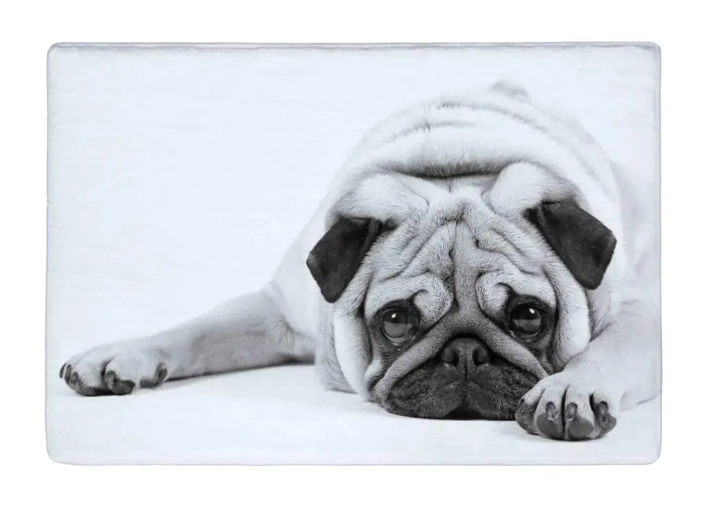 Floor Mat Black and White Lovely Pug dog Print Custom Non slip Rugs