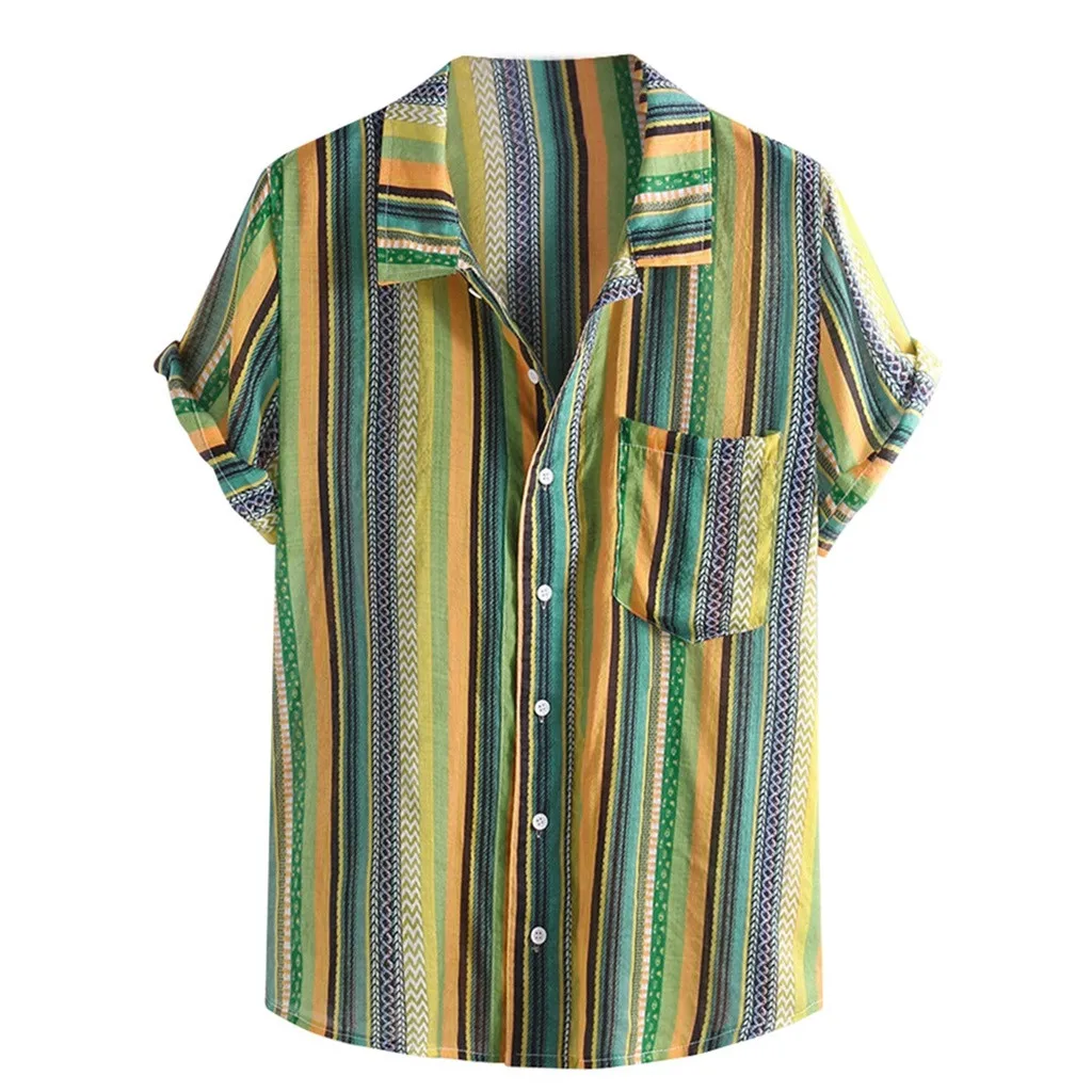 Мужская Уличная рубашка chemise homme Летняя мужская с этническим принтом и стоячим