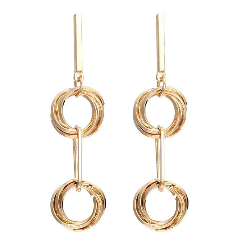 

Korean Long Tassel Trendy Earrings Statement Handmade Multi-layer Overlay Geometric Round Gold Dangle Drop Earrings for Women