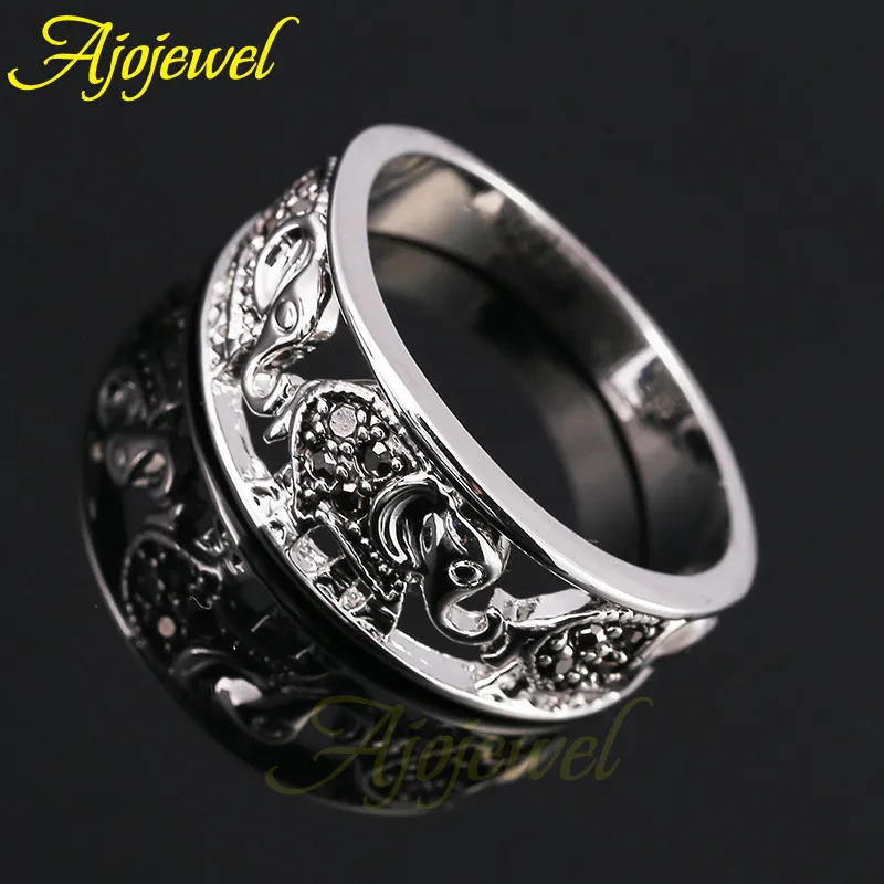 

Ajojewel Simple Silver Color Rhinestone Elephant Ring Antique Animal Jewelry Fashion Accessories Bijoux Femme
