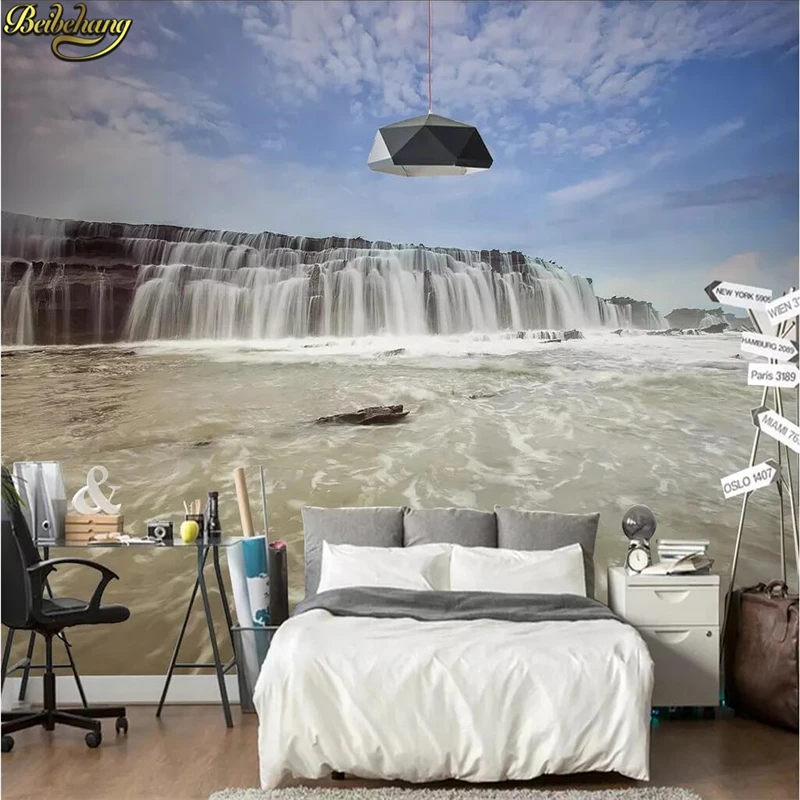 beibehang Custom wallpaper mural 3D naked eye waterfall lake water blue sky mural TV background wall papel de parede
