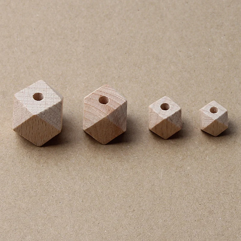 

10-20mm Unfinished Natural Polygon Hexagon Wooden Beads For DIY Baby Teether Nacklace Faceted Beech Wood Geometric Bead