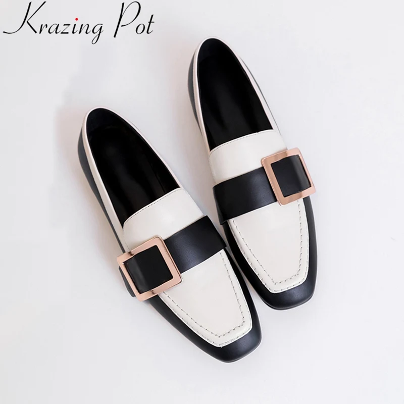 Olla De On Pisos Primavera Hebilla Mujer Conducción Genuino Streetwear Dedo Brown 2019 Casual Cuadrado Cuero L20 Pie Slip Del Krazing blanco Zapatos Modelo gdxEqYd