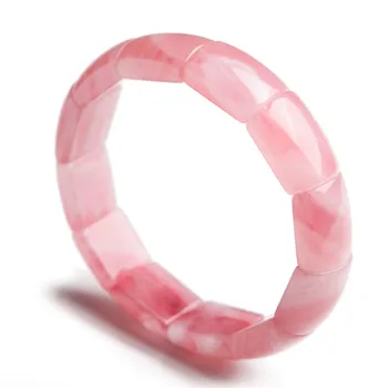 

15*8mm Natural Pink Quartz Crystal Rectangle Beads Jewelry Bracelet For Women Femme Charm Stretch Bracelet Bangles