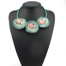 2016 New Handmade Gauze Fabric Flower Elegant Statement Choker Necklace Leather Fashion Jewelry Wedding Pendants Christmas Gift