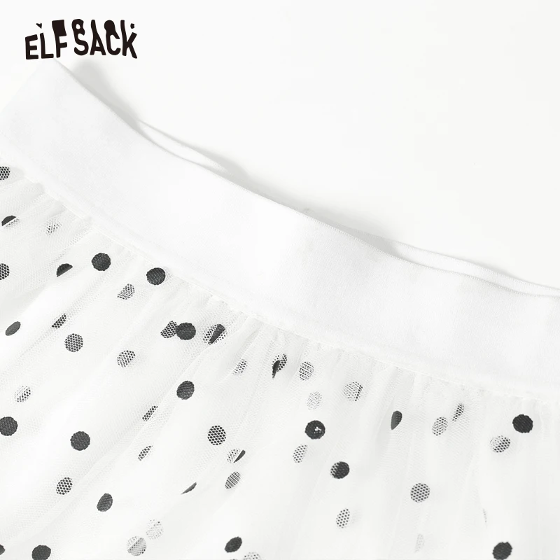 ELFSACK, модная Тюлевая юбка в горошек, асимметричная Женская длинная юбка, японский стиль, милая основа, женские юбки, новинка, летние юбки