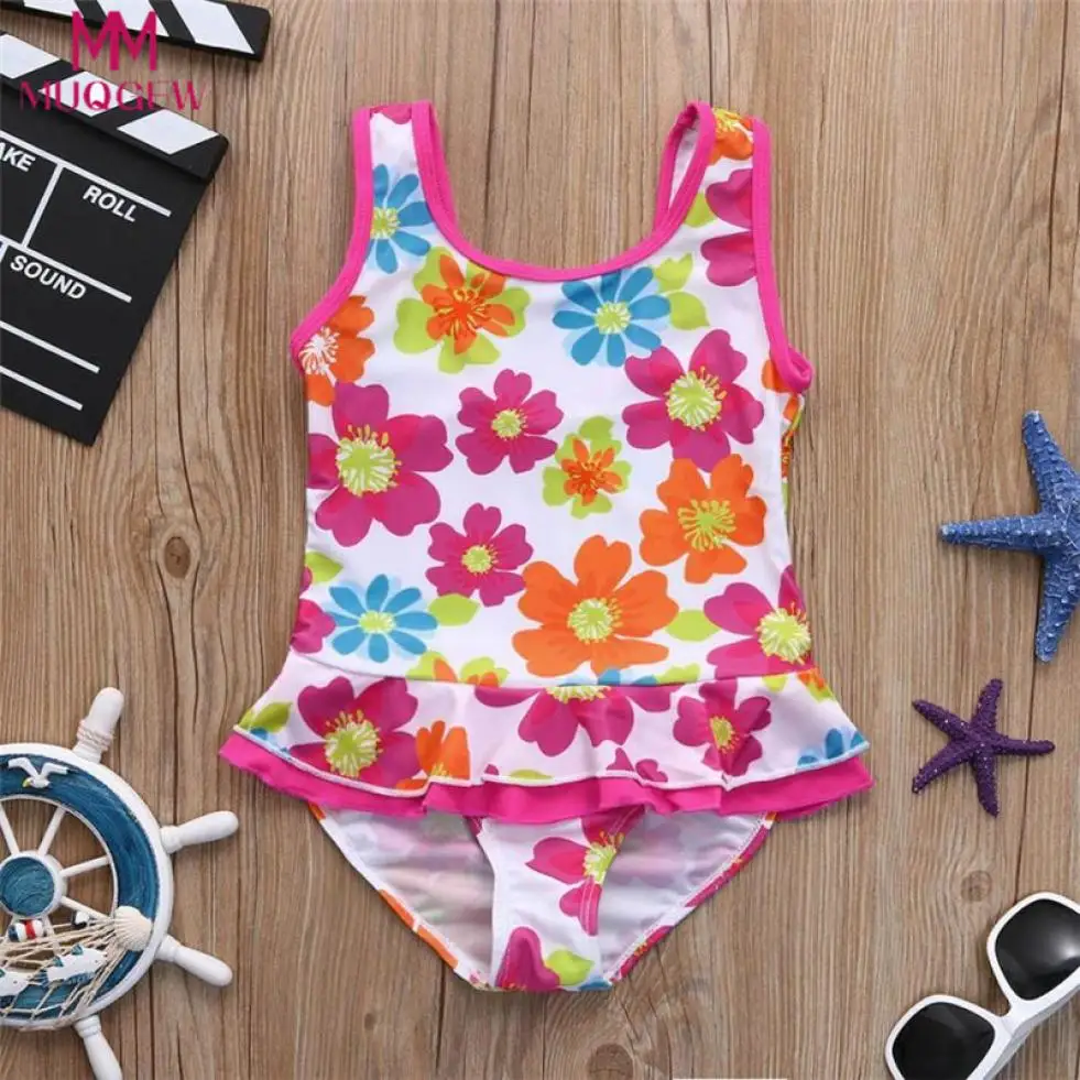 Buy 12M5y Children Swimwear Kids Girls Flower Print Ruffles One Piece Dress