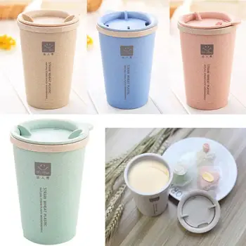 280ml Wheat straw Double-wall Insulation Leakproof Coffee Cup Travel Mug Rotating Cup Lid Drinking Cup Portable Hand Cup #20 280ml Wheat straw Double-wall Insulation Leakproof Coffee Cup Travel Mug Rotating Cup Lid Drinking Cup Portable Hand Cup #20