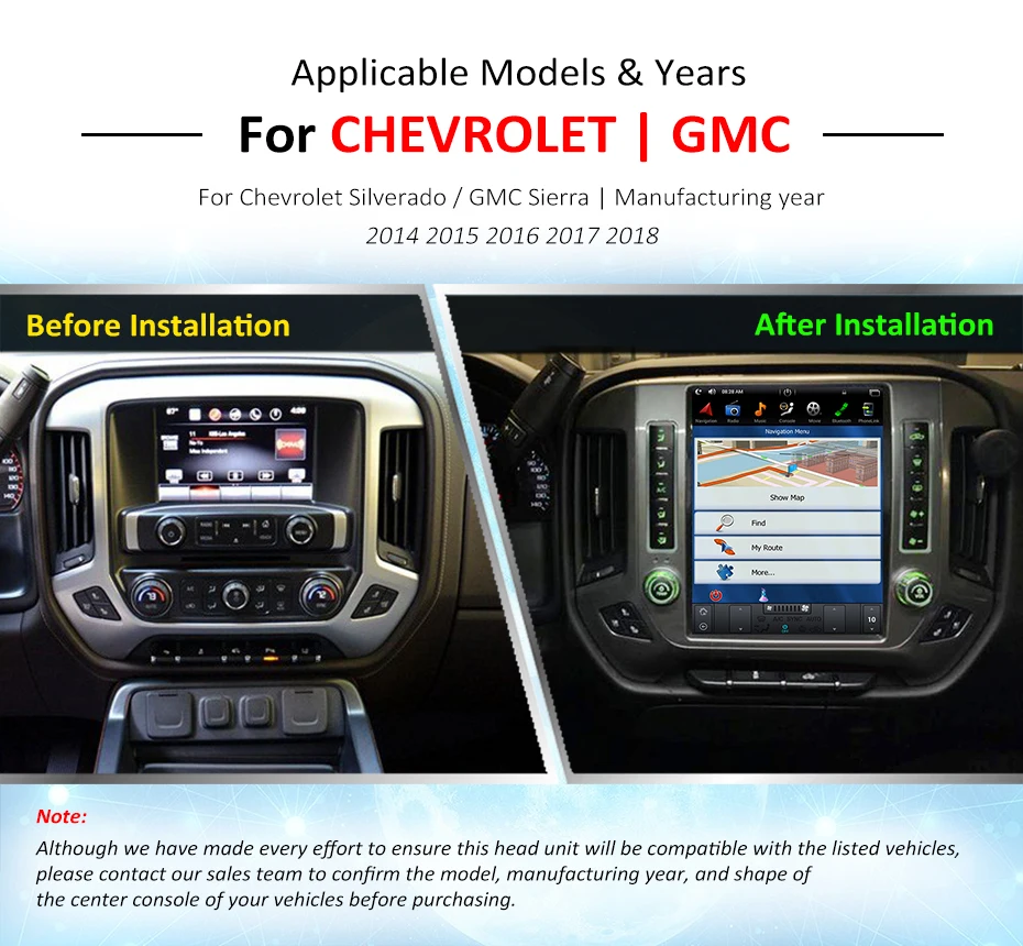 Clearance Android 7.1 12.1" Tesla style Vertical car radio navigation player For Chevrolet Silverado and GMC Sierra 2014 2015 2016 - 2018 1
