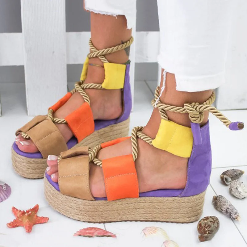 

Platform Sandals Shoes Woman Lace-Up High Heel Flat Sandals Comfortable Sandales Femme 2019 Thick Bottom Peep Toe Beach Shoes