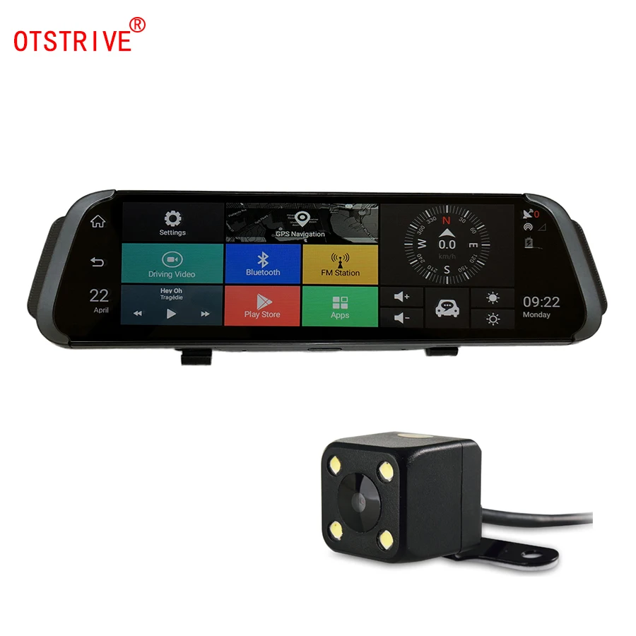 Otstrive 10 дюймов 4G sim-карта Android Bluetooth gps навигация DVR видео рекордер двойной объектив камера заднего вида зеркало парковка DVR