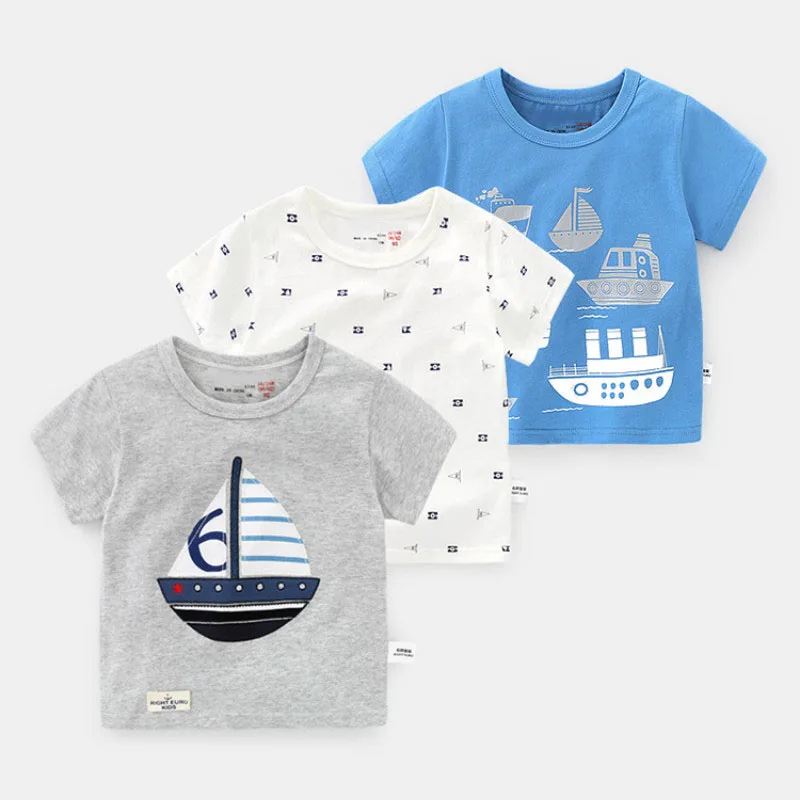 

Summer Boys Kids Tshirt 2019 New Toddler Tops Sailboat Pattern Cotton T-shirt For Boy Kids Casual Tees Jongenskleding U10466