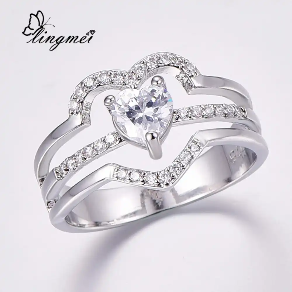 Women Silver Rings Multi-Styles Butterfly Cubic Zircon Wedding Rings Size 6-10