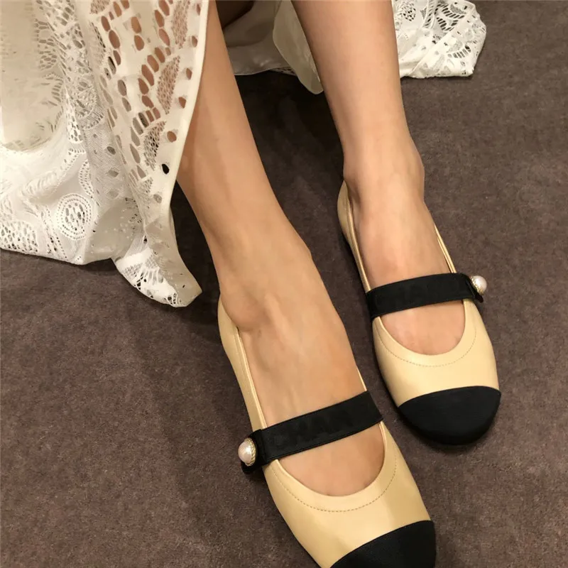 

Women Mary Janes Shoes Ballet Flats Leather Patchwork Slip-On Shoes Woman Casual Shoes Comfortable Shoes For Outside Shopping
