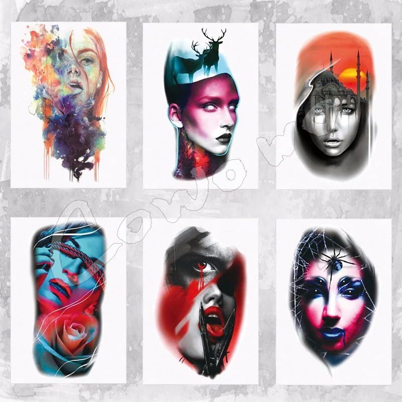 

NEW ARRIVAL 21 X 15 CM Colorful Girl Temporary Tattoo Stickers Temporary Body Art Waterproof#93
