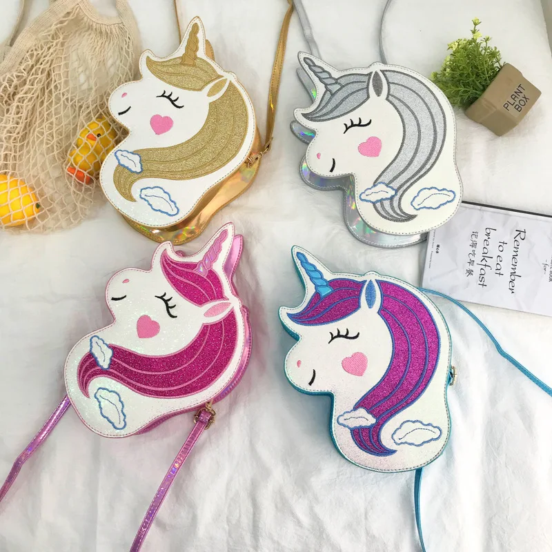 

Flash Sequin Unicorn Flap Shoulder Bag Personality Laser Women PU Crossbody Bags Creative Cute Summer Phone Messenger Bags