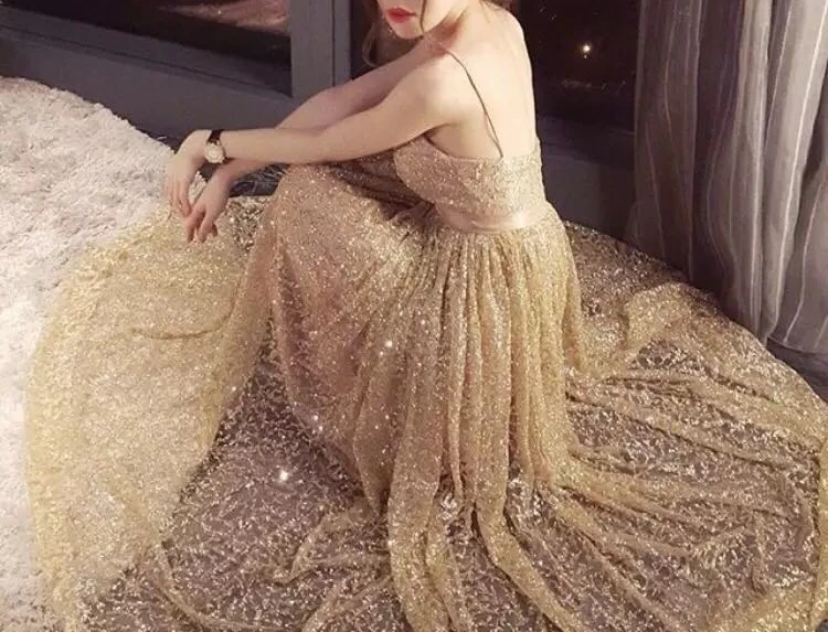 2017 Dubai Muslin Long Evening Dress Sequined Sweetheart Sleeveless A Line Formal Party Gown