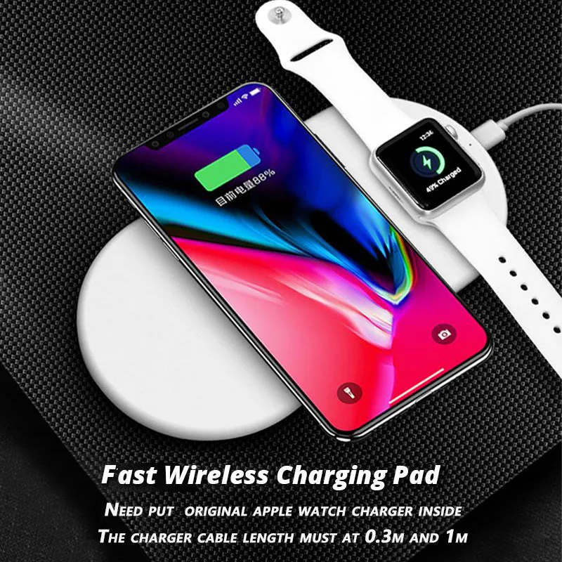 

2 in 1 QI Wireless Charger 7.5W Fast Charging Pad Quick Charge 2.0 for Apple Watch iPhone 8 10 X Samsung Galaxy S9 S8 S7 Edge