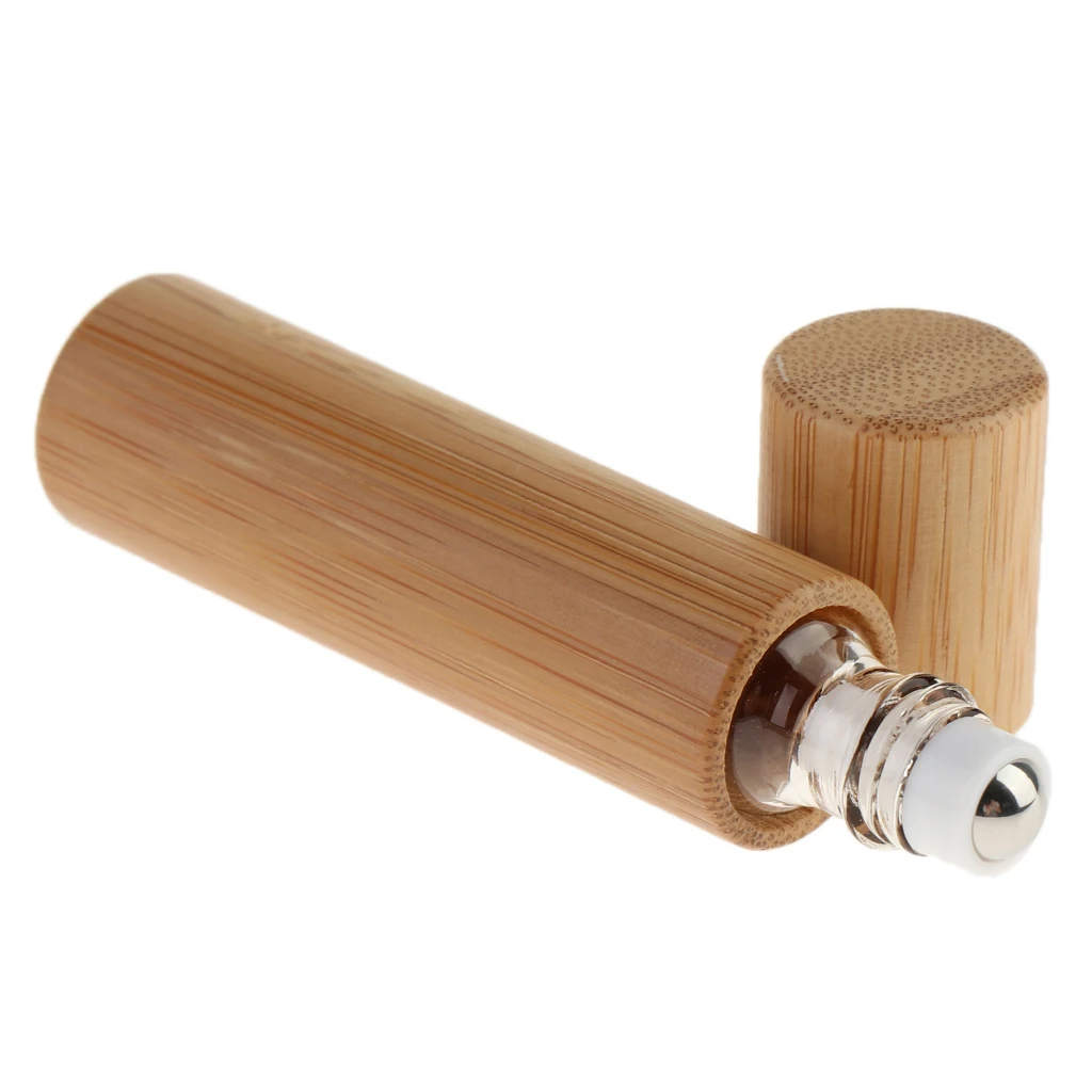 10ml Natural Bamboo Refillable Empty Essential Oil Perfume Fragrance Scent Steel Roller Ball Bottle for Home Travel Salon