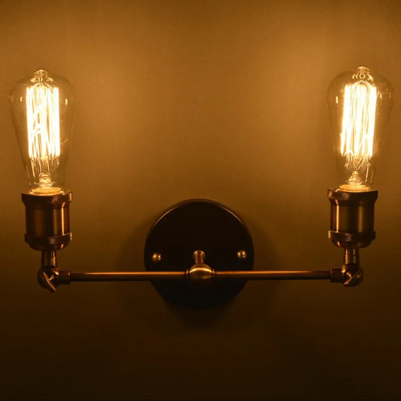 Винтаж Лофт металлические двойные головки настенный светильник в стиле ретро латунная настенная лампа страна Стиль E27 Edison бра AC90-260V