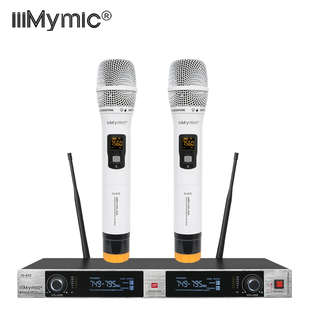 US $82.17 IiiMymic Audio Wireless Microphone IU412 Metal Construction PRO Karaoke UHF Dual 2 Channel System With 2 MIC Fixed Frequency