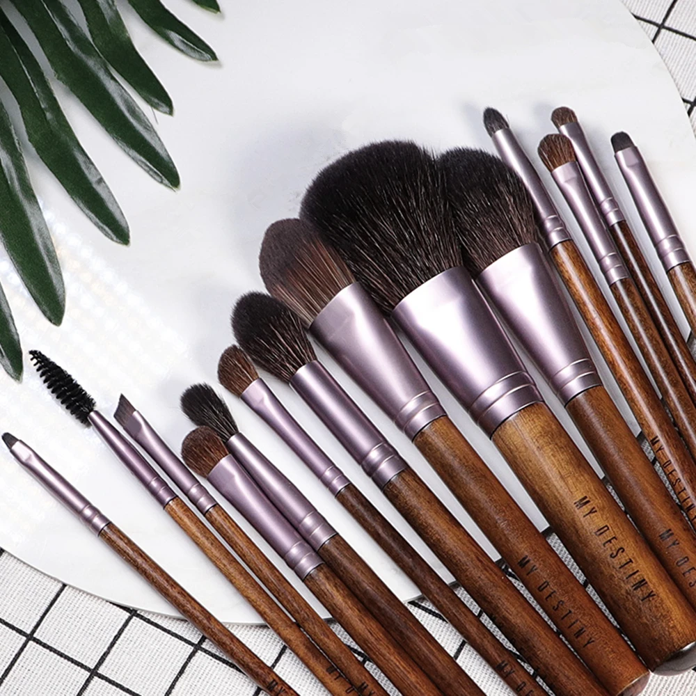 Ceny 14 sztuk zestaw pędzli do makijażu naturalnego włosia kozy drewna w proszku pędzel do blendowania cieni do powiek kompletny kosmetyczne zestaw szczotek