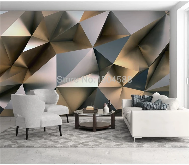 Custom Abstract Golden Geometric-Mural 3D Wallpaper