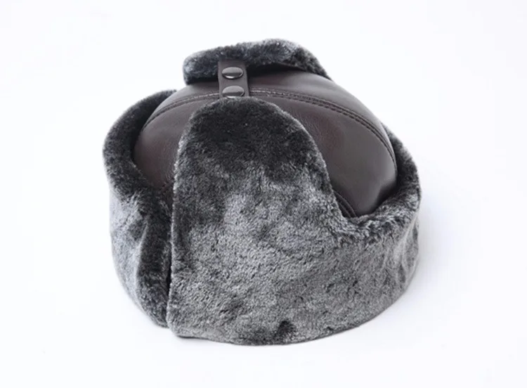 white camo bomber hat RY0202 Winter Genuine Leather Faux Fur Bomber Hat For Man Male Cold Outdoor Ear-cap Warm Ride Motocycling Russian Caps leather bomber hats