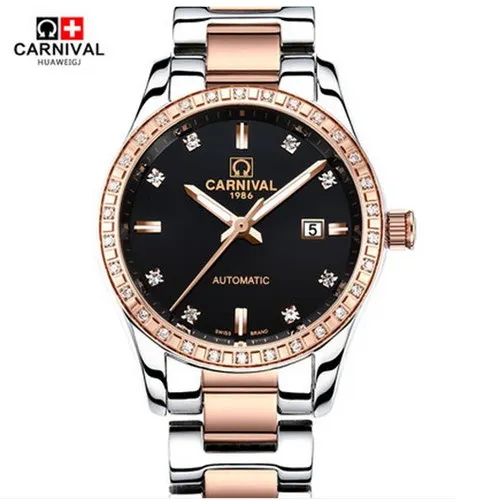 Carnival rhinestone dress women's hot automatic machinery brand fashion women's watch retro luminous sapphire watch clock - Цвет: 1