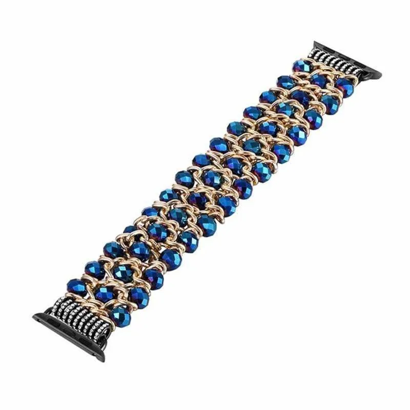 FOHUAS Highquality Natural Gray agate band for Apple watch Replacement wrist women's fashion Wrist Strap With Adapters 38MM 42MM - Цвет ремешка: Chain blue