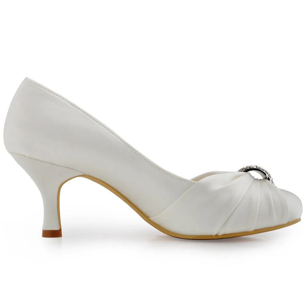 D-HC1526; белые женские туфли цвета слоновой кости; туфли-лодочки с закрытым носком на низком каблуке-рюмочке; атласная Свадебная обувь со стразами; вечерние модельные туфли