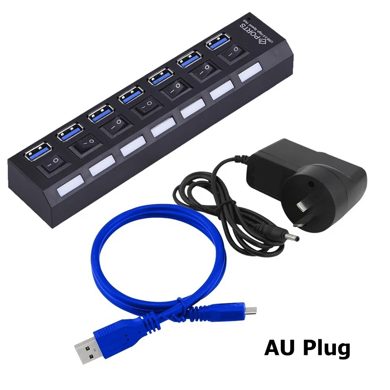 USB HUB 3,0 Супер скорость 5 Гбит/с 7 портов USB 3,0 usb-хаб с переключателем включения/выключения Platooninsert для компьютера ноутбука периферийные устройства