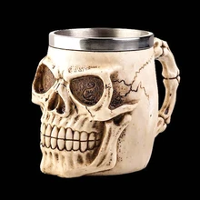 3D Realistic Skull Mugs Double Wall Stainless Steel Mug Cup Horror Big Skull Geek Coffee Beer Cup Cool Christmas Gift With Box