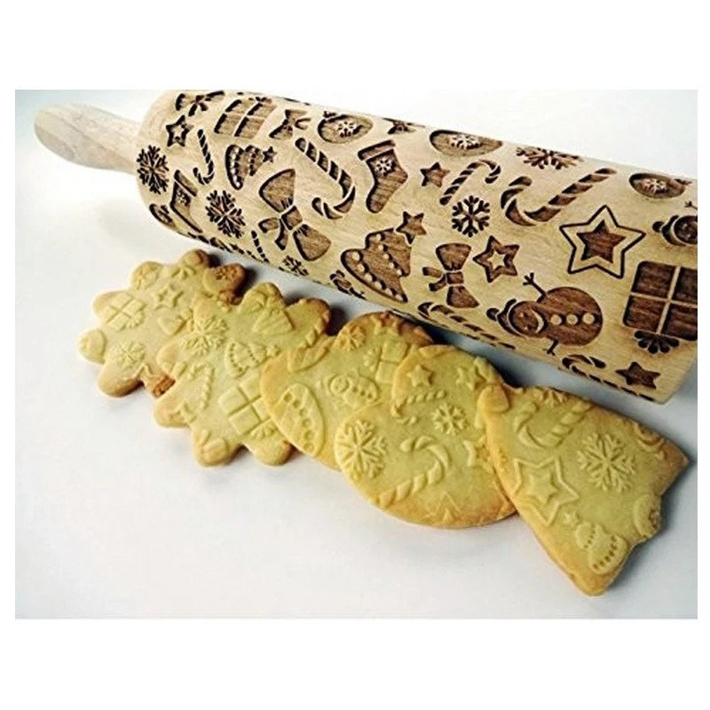 

Fondant Cake Dough Patterned Roller Dog Christmas Deer Snowflake Wooden Rolling Pin Embossing Baking Cookies Noodle Biscuit