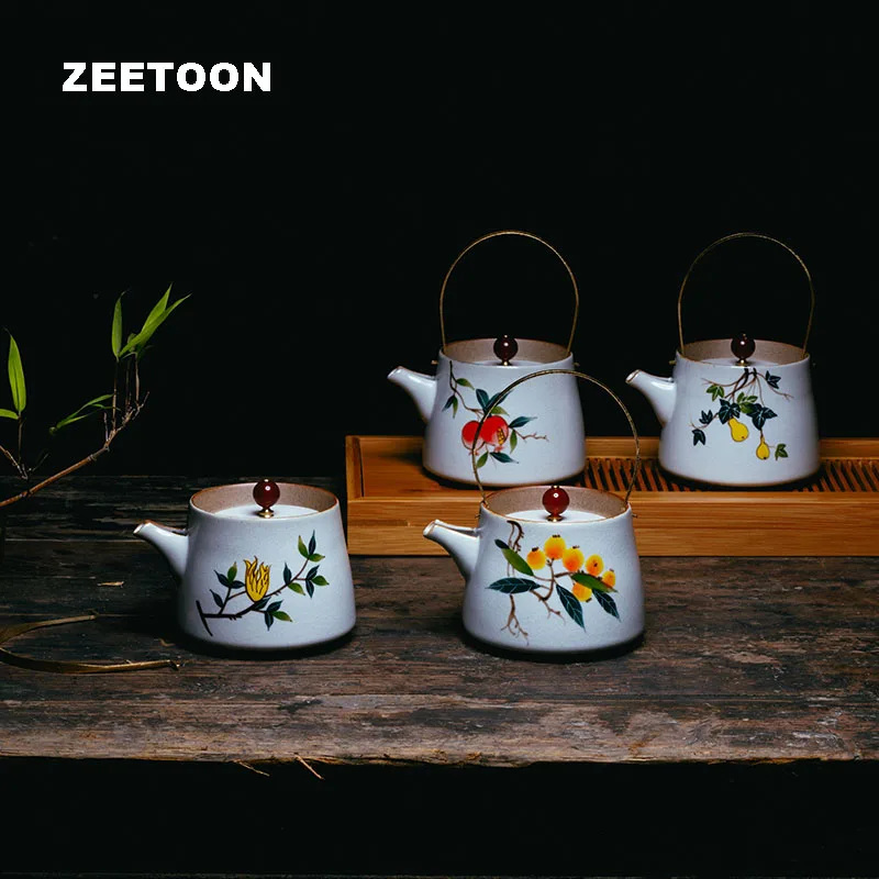 200 мл Цзиндэчжэнь керамическая глазурь кракле ручная роспись перекладина чайник кунг-фу чайные наборы Чай пуэр винтажный домашний декор чайник
