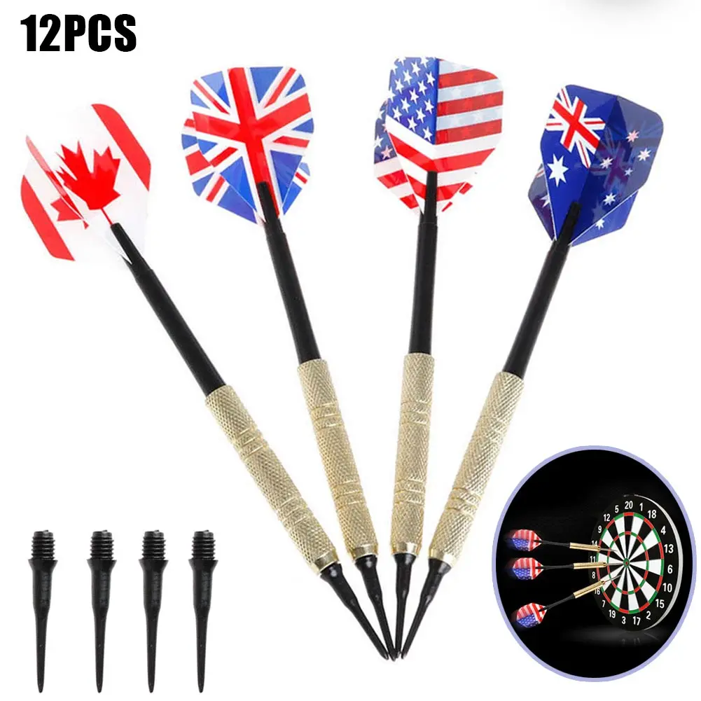 

12pcs Brass Darts National Flag Flights Metal Needle Dart Set with Extra Dart Heads FH99