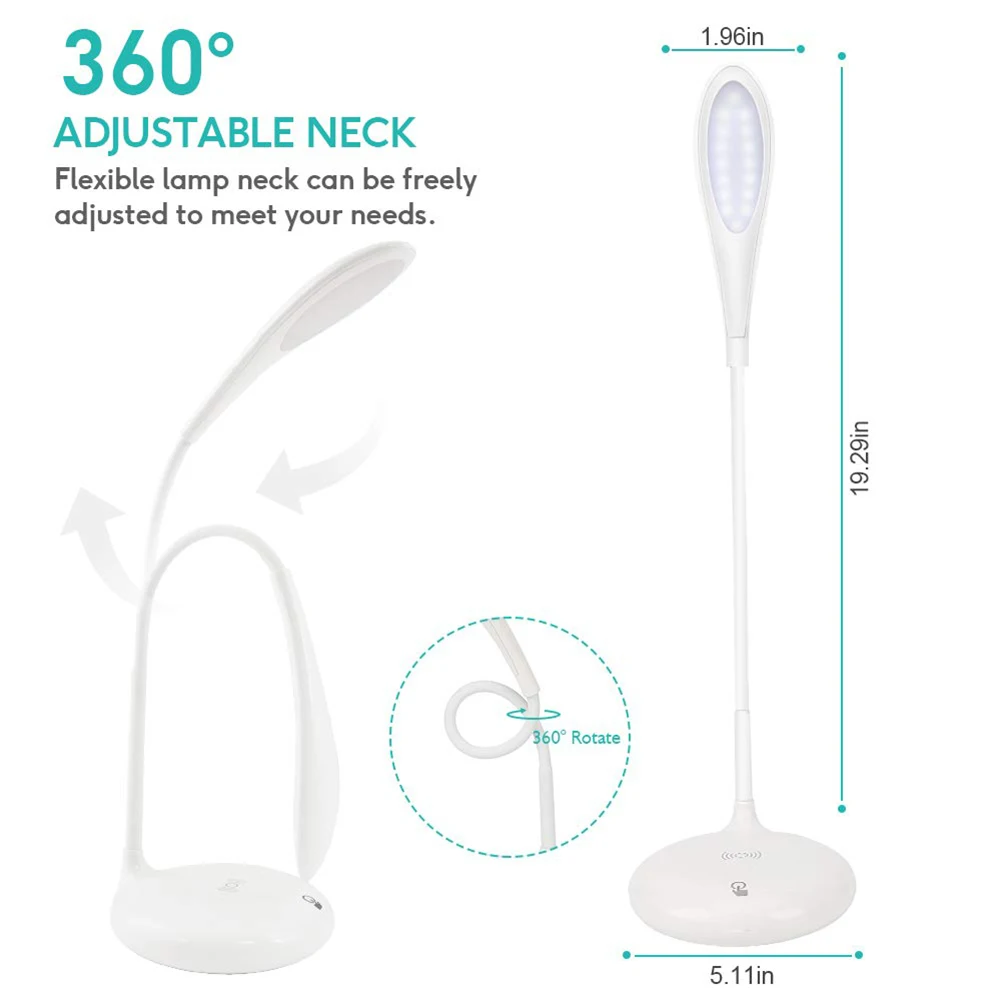 

LED Desk Lamp with Wireless Charging Function Adjustable 3 Brightness Levels Eye-caring Table Lamps LE66