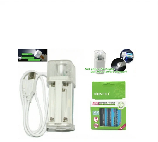 

4pcs KENTLI 1.5v 3000mWh Li-polymer Li-ion Lithium Rechargeable AA Batteries + 4 slots Charger With LED Flashlight Charger