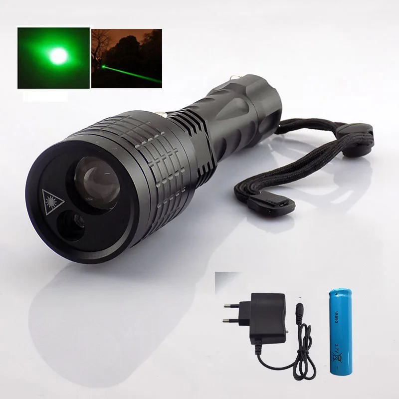 

2 in 1 Led Flashlight white light Green Laser pointer lazer lights Search flash torch lamps for hunting fishing 18650 Battery