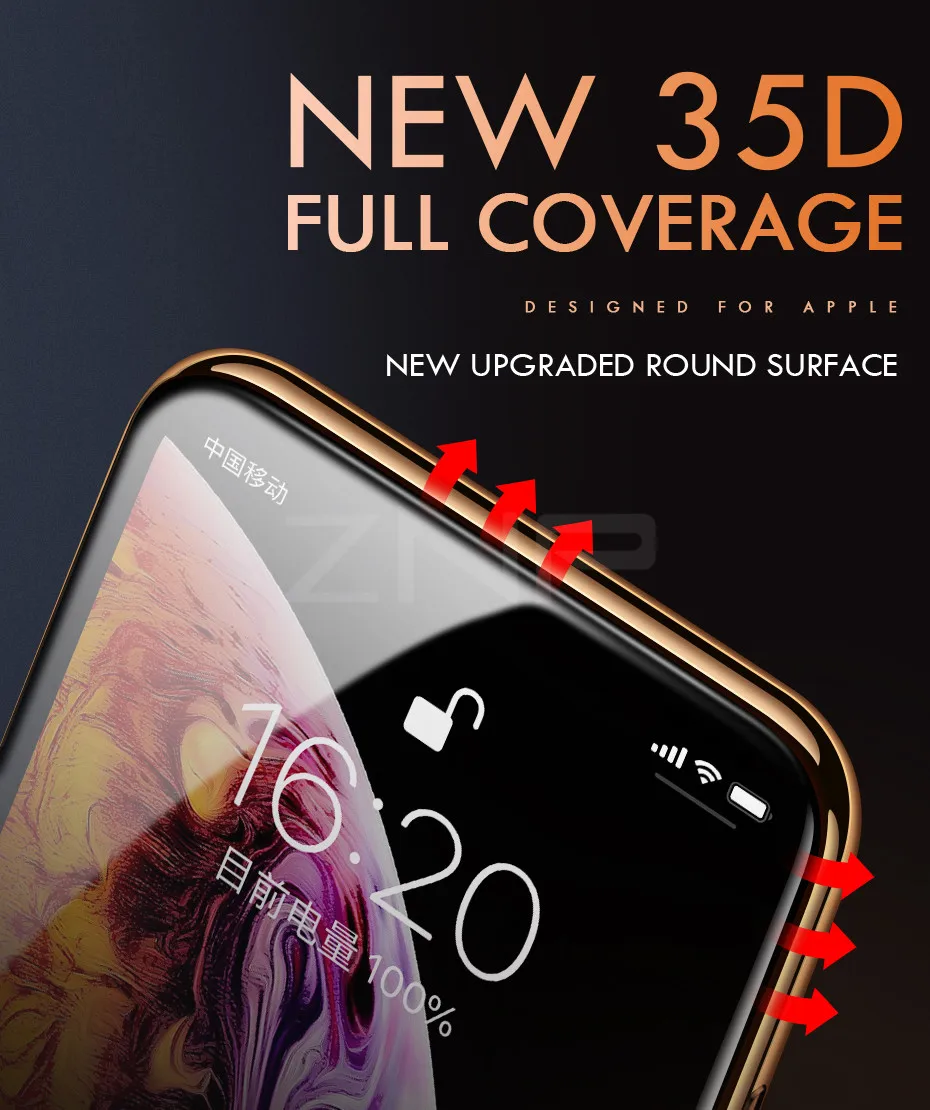 ZNP 35D Защитное стекло для iPhone 6 6s 7 8 plus XR X XS стекло полное покрытие iPhone Xs Max защита экрана закаленное стекло