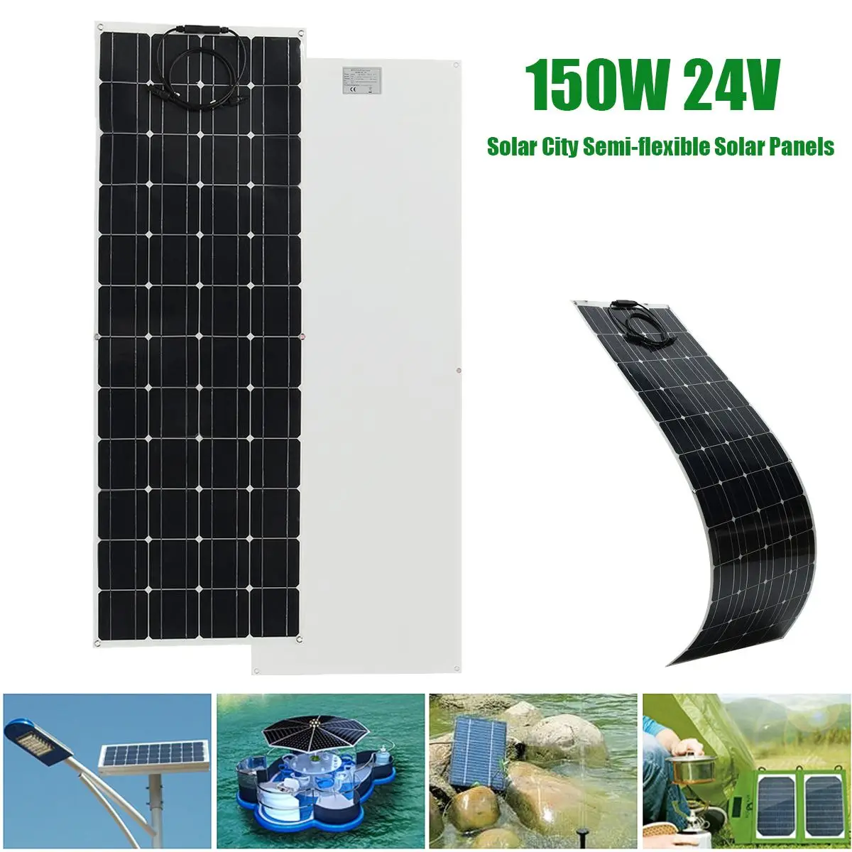 

EL-05 150W 24V Semi Flexible Monocrystalline Solar Panel Waterproof High Conversion Efficiency Solar Panel + 1.5m Cable