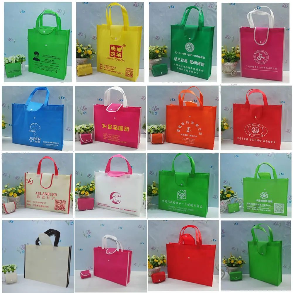 

custom printed logo gift button non woven bag/ hand handle non woven folder bag for packaging/folding shopping bag
