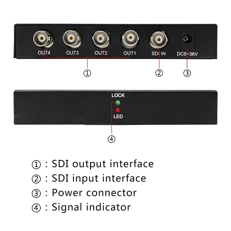 4 шт. SDI сплиттер 1X4 1 в 4 выход 4 порта Поддержка SD/HD/3G-SDI 1080P с адаптером питания для проектора монитор DVR SDI система