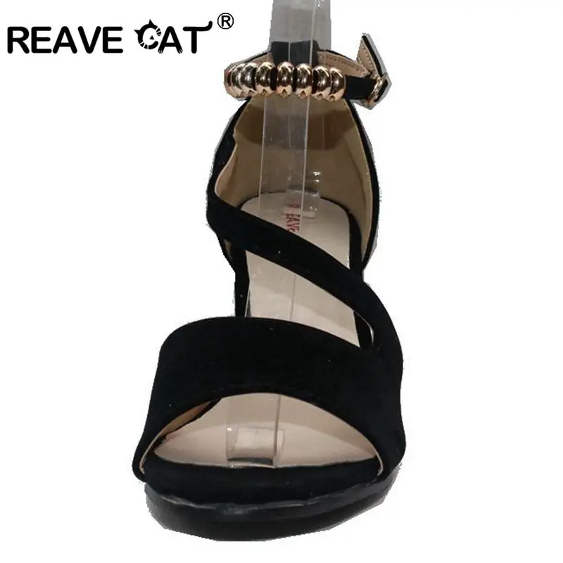 Женские босоножки из флока REAVE CAT летние туфли с пряжкой и бусинами черные красные