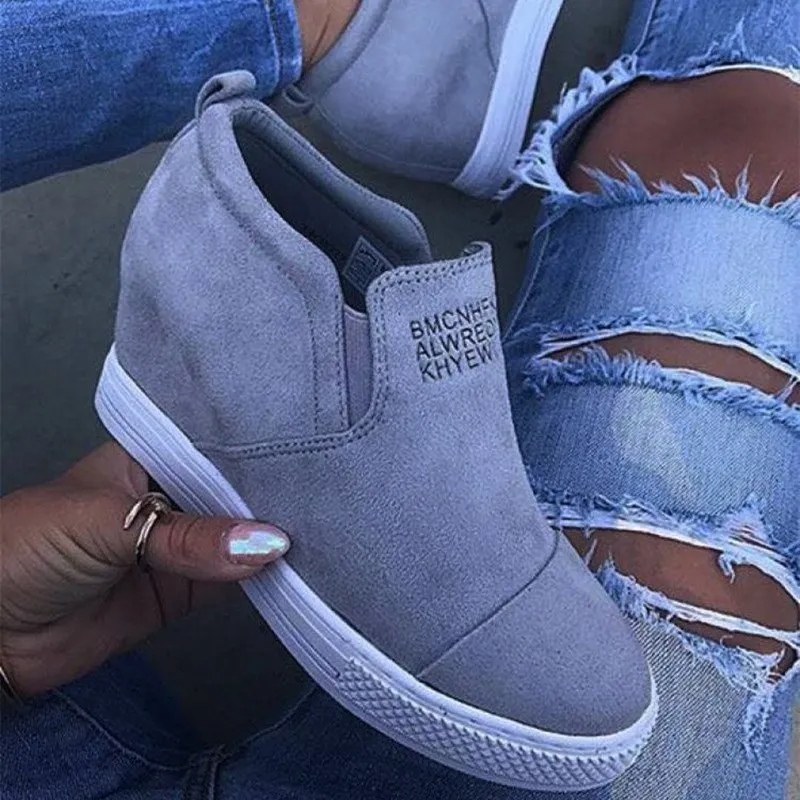 

Wedges Heel Inner Heel Increasing Platform Shoes Women Spring Autumn Casual Slip On Round Toe Loafers Flats Big Size 35-43 L174