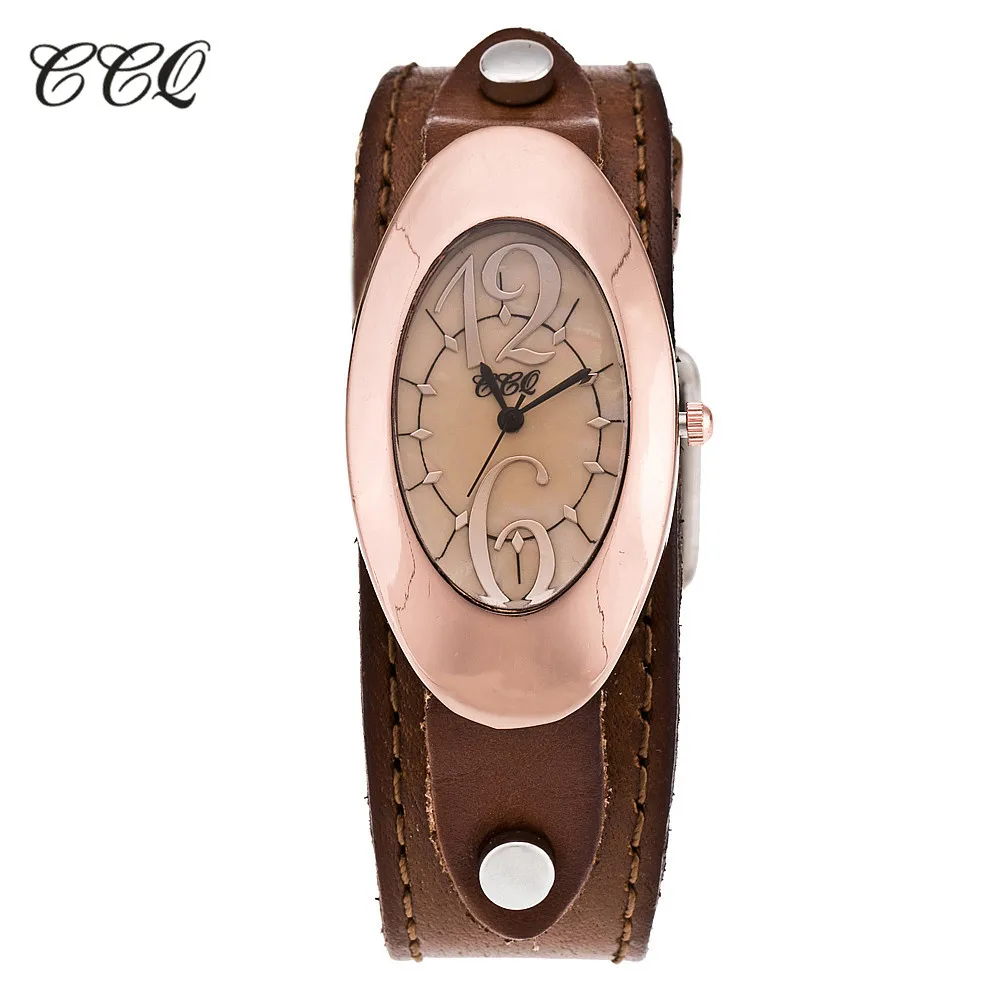 

CCQ Brand Vintage Rose Gold Genuine Leather Bracelet Watch Women Fashion Casual Quartz Watch Ladies Wrist Watch Clock Gift C08