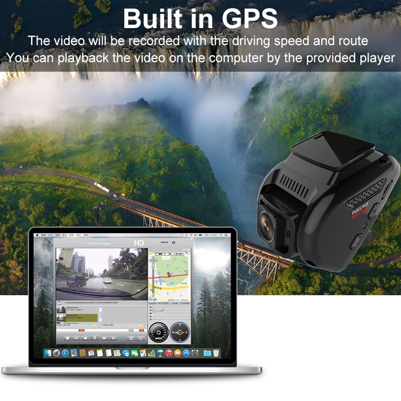 Автомобильный видеорегистратор YANTU 1080P + задняя камера GPS трекер зеркальная Novatek