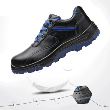 

2019 New Men's High Quality PU Leather Work Safety Shoes Breathable Fashion Lightweight Casual Rubber Soles Non-slip Puncture